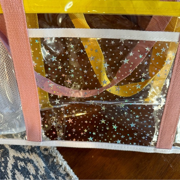 Clear beach bag, Pink, Yellow and silver sparkling stars. NEE - Picture 4 of 5